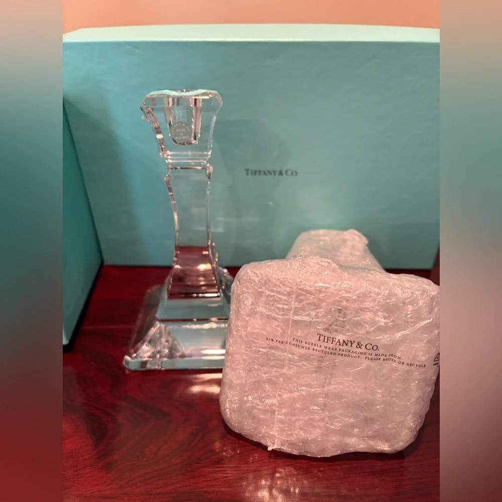 NEW Tiffany @ Co. Set of Two Crystal Candle Holders - Picture 1 of 5